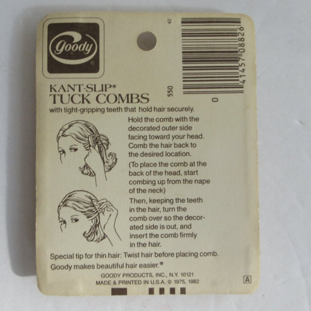 Vintage 1982 Goody Hair Tuck Combs Kant Slip Tortoise 4 Pack USA #550 NOS - Picture 5 of 8